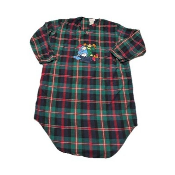 Vintage Disney Store Eeyore Tigger Plaid Flannel Nightgown Long Sleeve OSFM - Picture 1 of 4